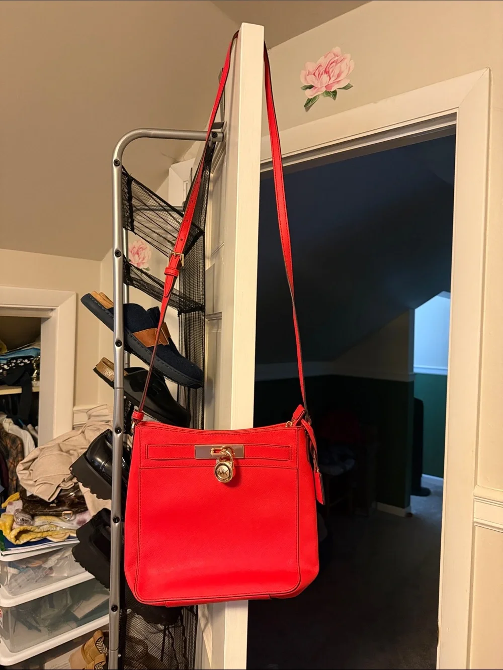 Michael Kors Red Leather Crossbody with Gold-Tone Hardware
